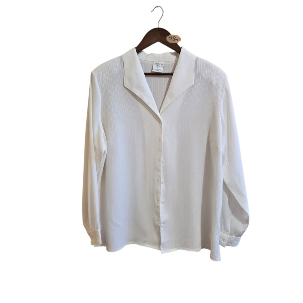 Vintage Alison Daley Blouse Size 16 Cream Long Sleeve Button Up Shoulder Pads